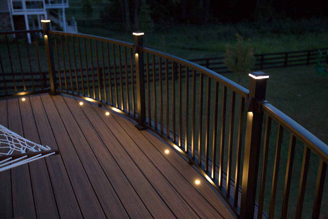 deck with trex decking and railing with lights