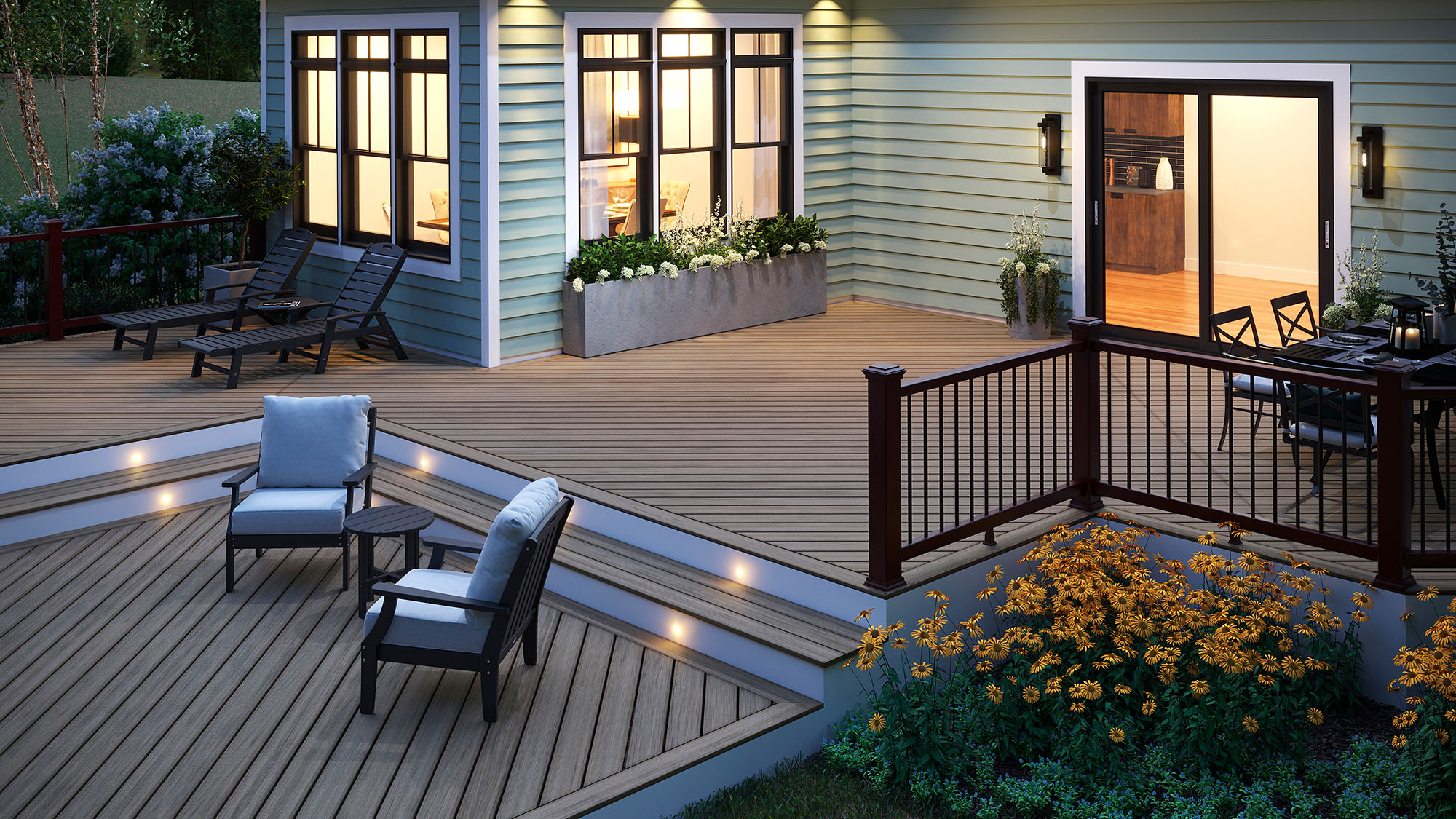 Trex decking on a multi level outdoor deck