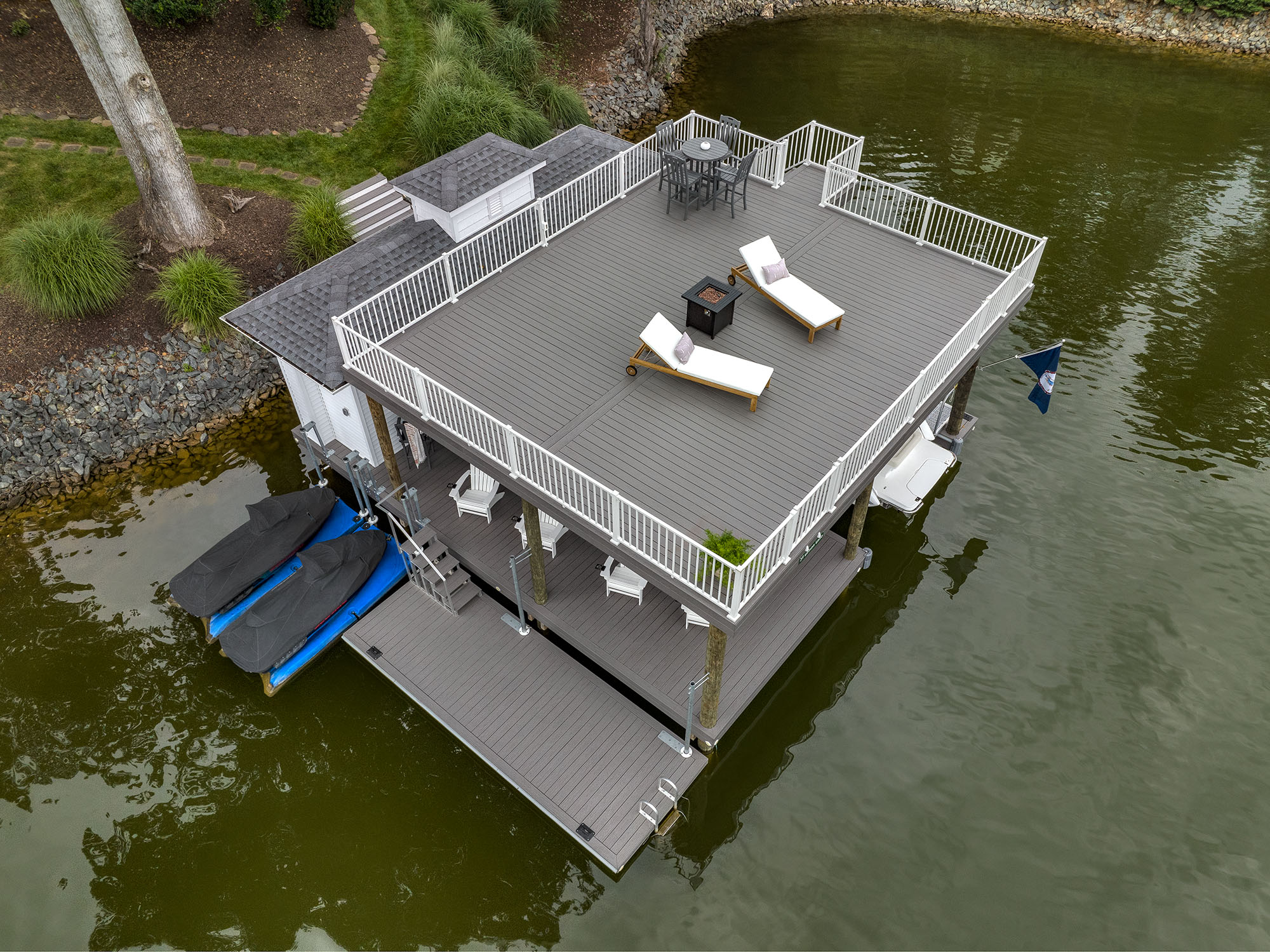 dock on a lake with trex decking